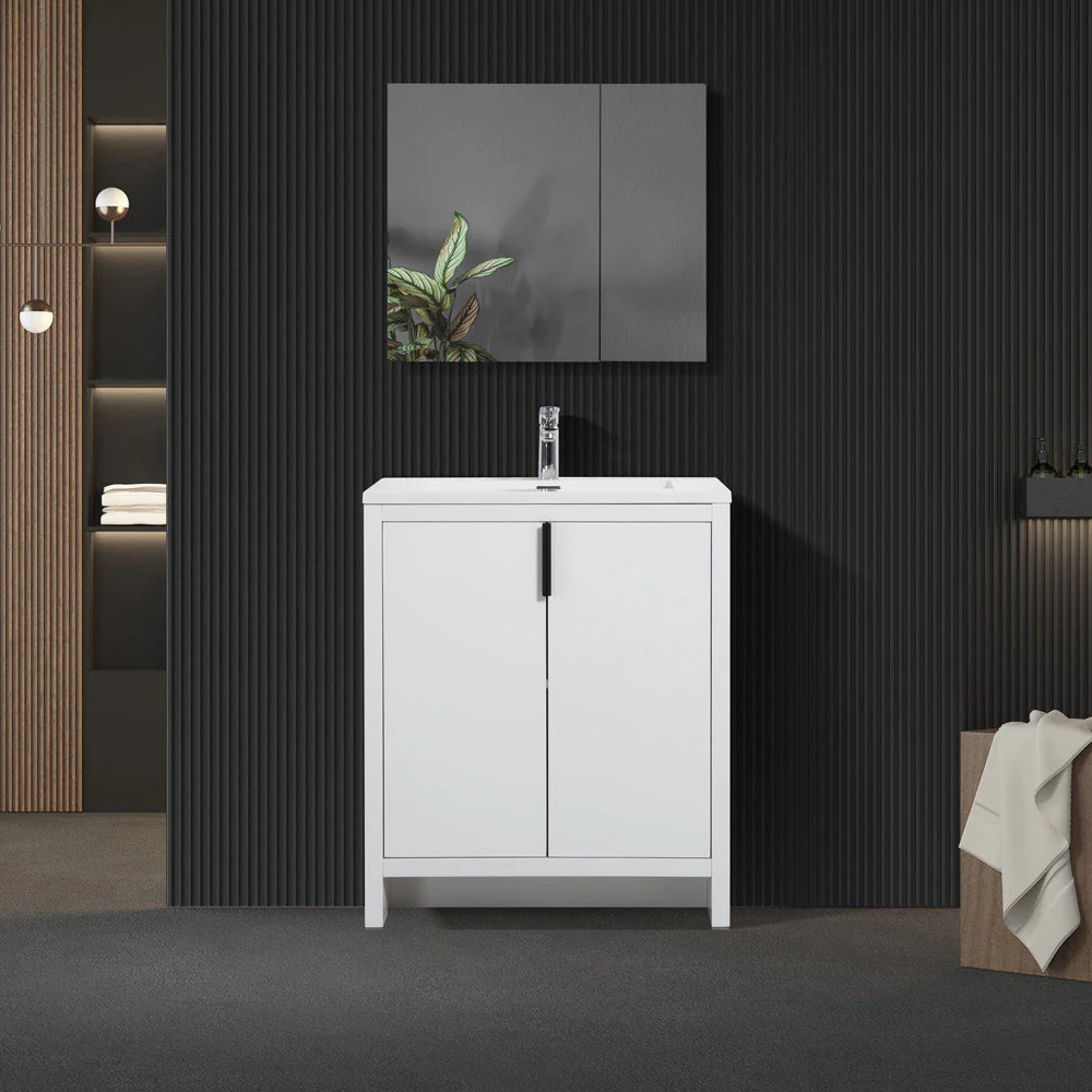 Evana 30" W Freestanding Vanity with Sink Top White | LessCare